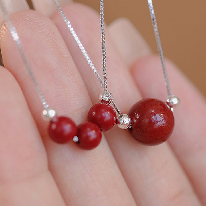 Collana con ciondolo di benedizione calma in argento sterling 925 con perline di cinabro Buddha Stones