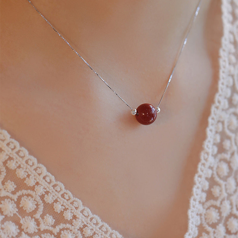 Collana con ciondolo di benedizione calma in argento sterling 925 con perline di cinabro Buddha Stones