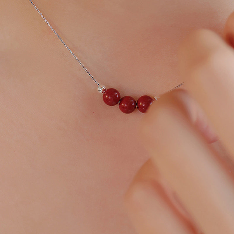 Collana con ciondolo di benedizione calma in argento sterling 925 con perline di cinabro Buddha Stones
