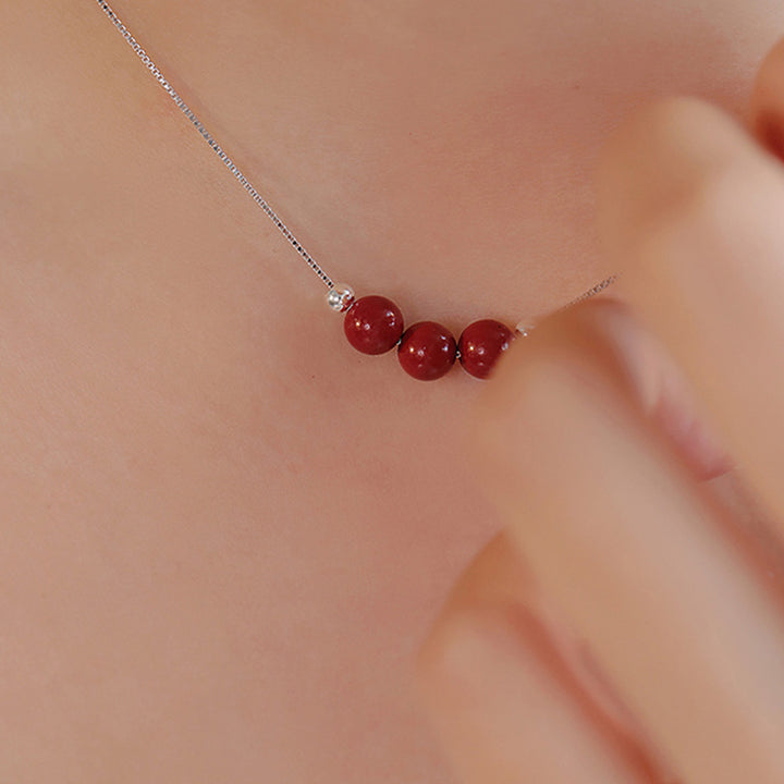 Collana con ciondolo di benedizione calma in argento sterling 925 con perline di cinabro Buddha Stones