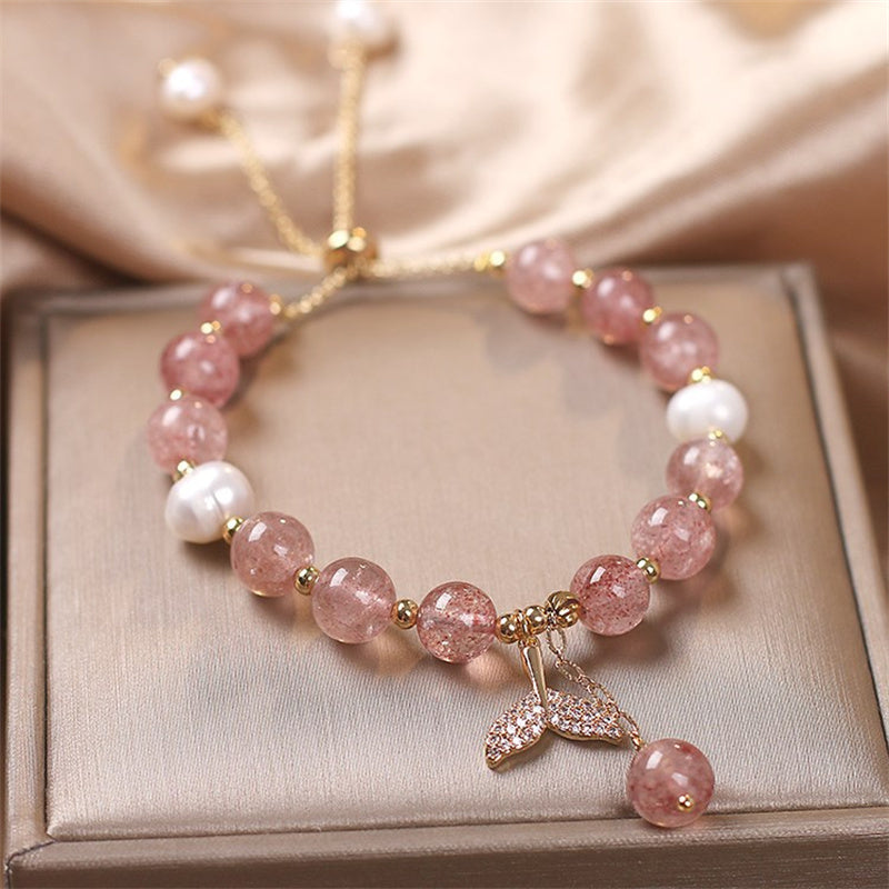 Braccialetto curativo con ciondolo a coda di pesce in quarzo rutilato e quarzo fragola Buddha Stones