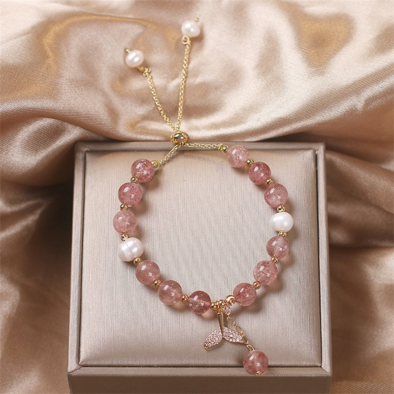 Braccialetto curativo con ciondolo a coda di pesce in quarzo rutilato e quarzo fragola Buddha Stones