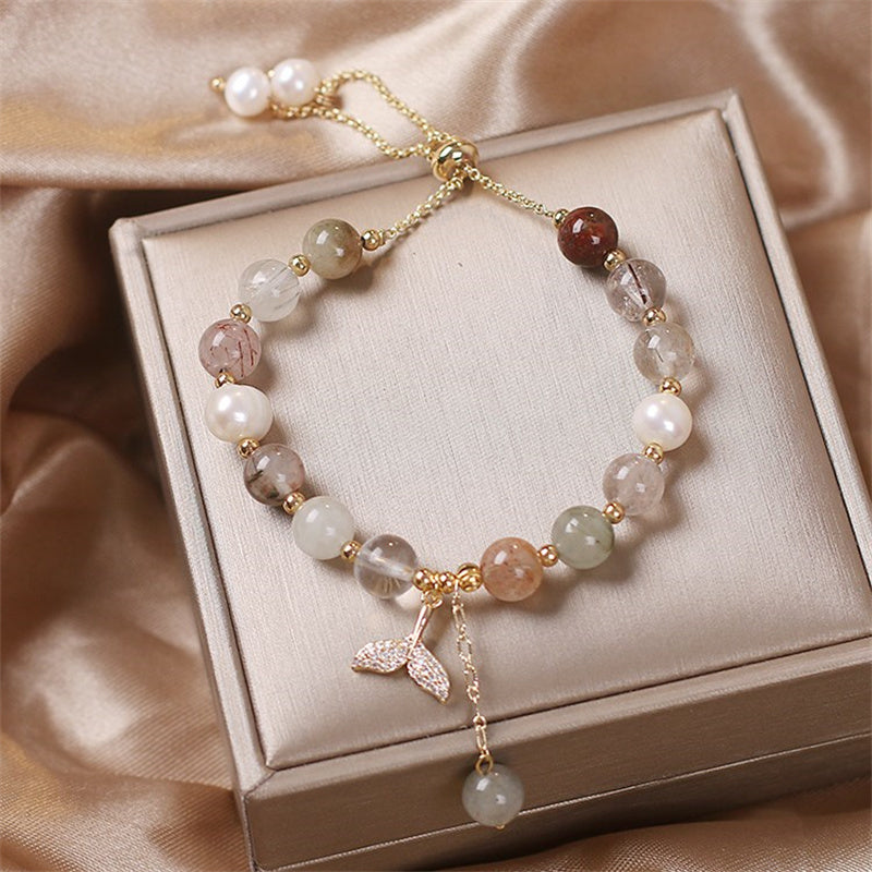 Braccialetto curativo con ciondolo a coda di pesce in quarzo rutilato e quarzo fragola Buddha Stones