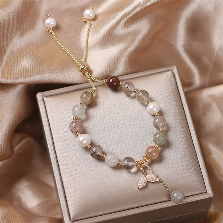 Braccialetto curativo con ciondolo a coda di pesce in quarzo rutilato e quarzo fragola Buddha Stones