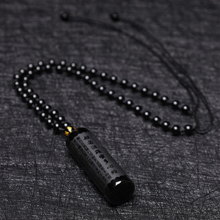 Collana con ciondolo di purificazione del Sutra del cuore in ossidiana nera naturale Buddha Stones