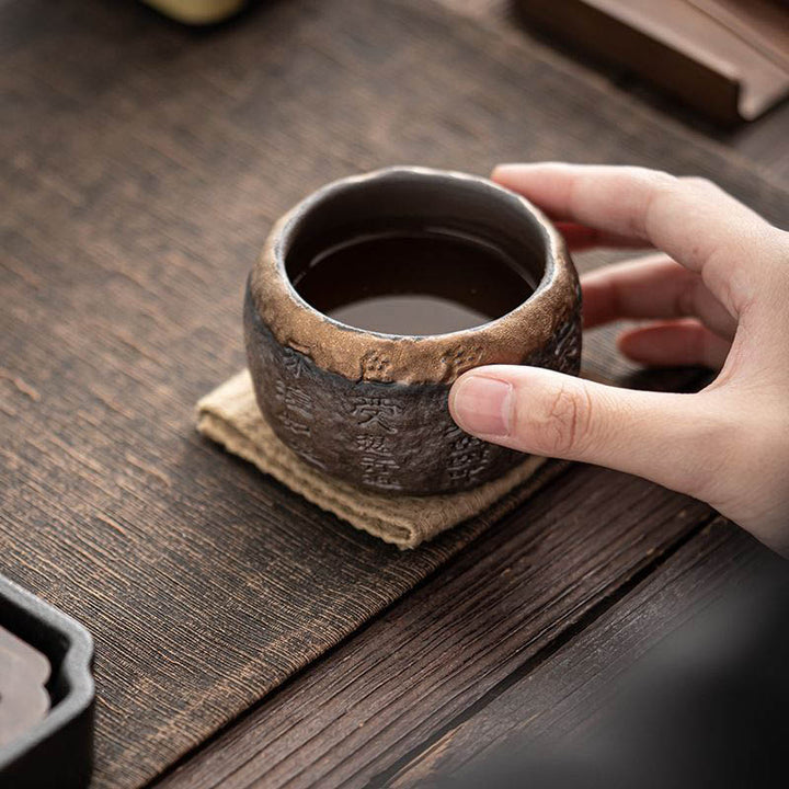 Tazza da tè in ceramica incisa Buddha Stones Heart Sutra Kung Fu Tea Cup 130ml