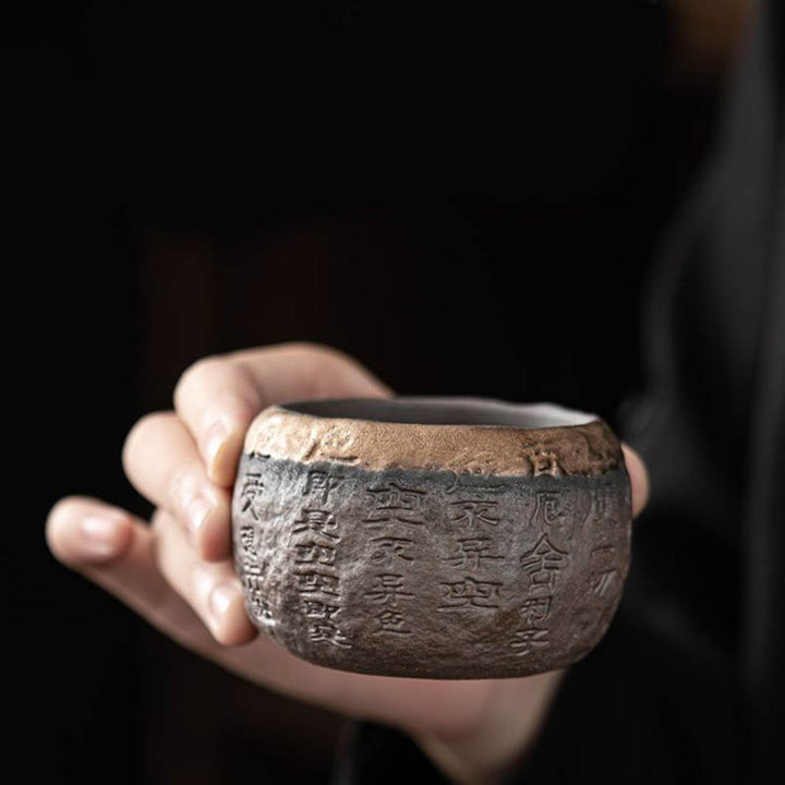 Tazza da tè in ceramica incisa Buddha Stones Heart Sutra Kung Fu Tea Cup 130ml