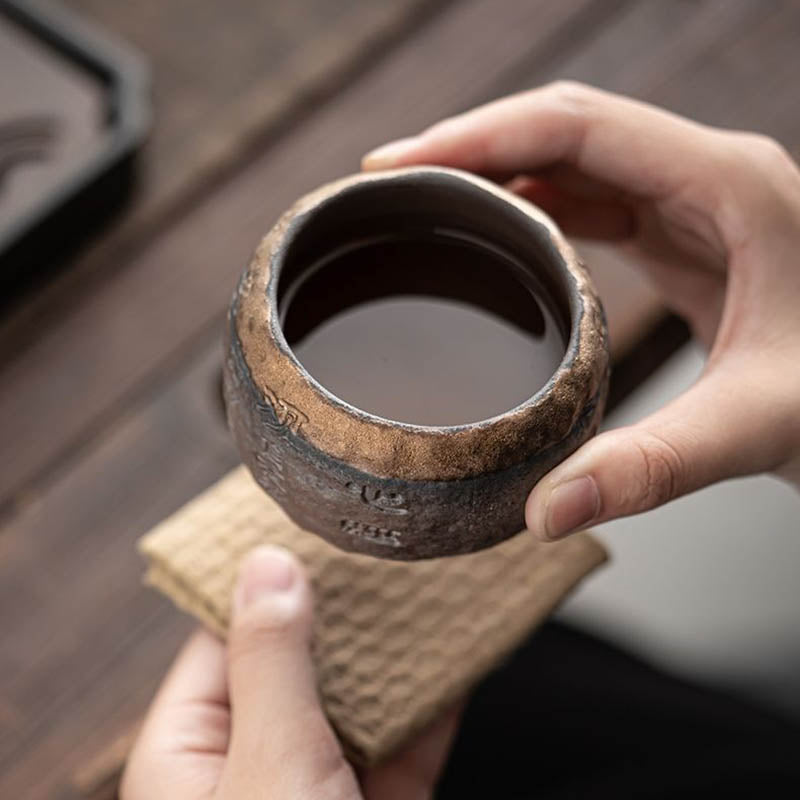 Tazza da tè in ceramica incisa Buddha Stones Heart Sutra Kung Fu Tea Cup 130ml