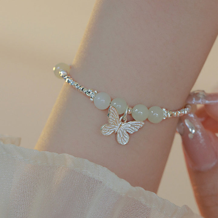 Bracciale con ciondolo a forma di farfalla in giada naturale Hetian in argento sterling 925 Buddha Stones