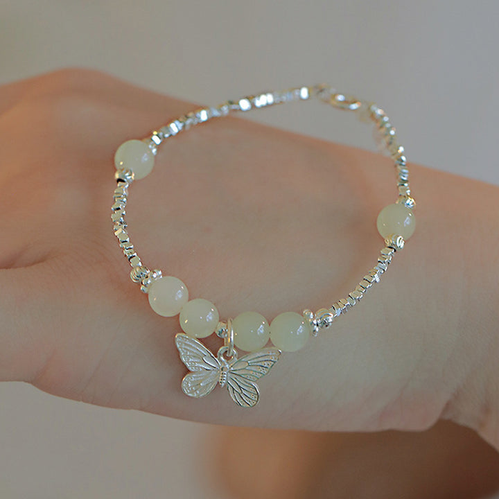 Bracciale con ciondolo a forma di farfalla in giada naturale Hetian in argento sterling 925 Buddha Stones - image 2