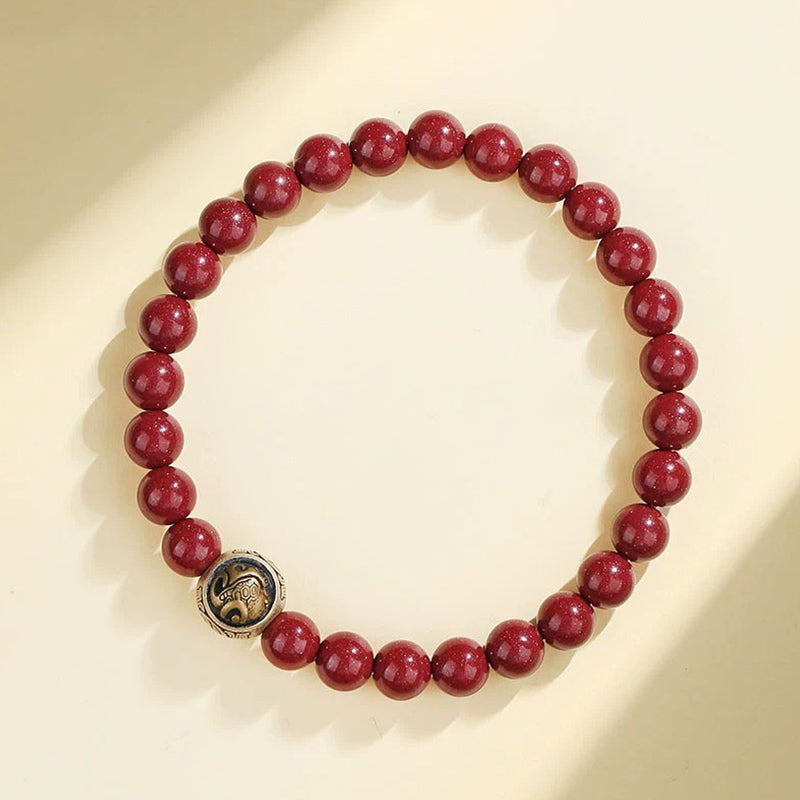 Bracciale Buddha Stones 925 Sterling Silver Cinnabar naturale Quattro Bestie Benedizione