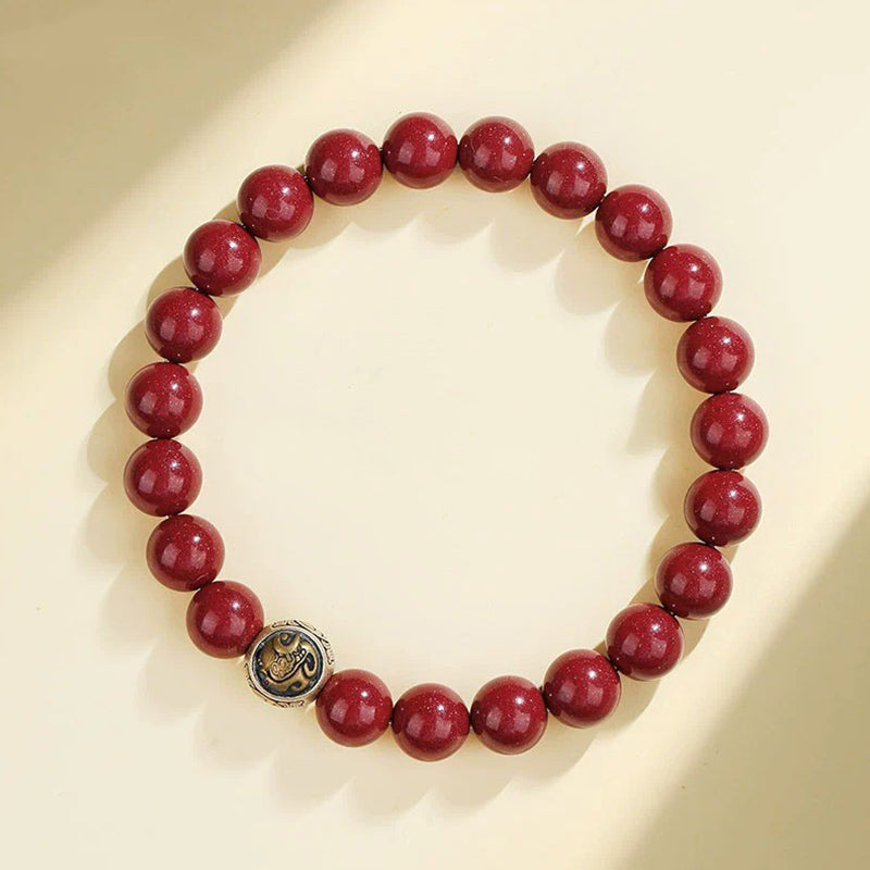 Bracciale Buddha Stones 925 Sterling Silver Cinnabar naturale Quattro Bestie Benedizione
