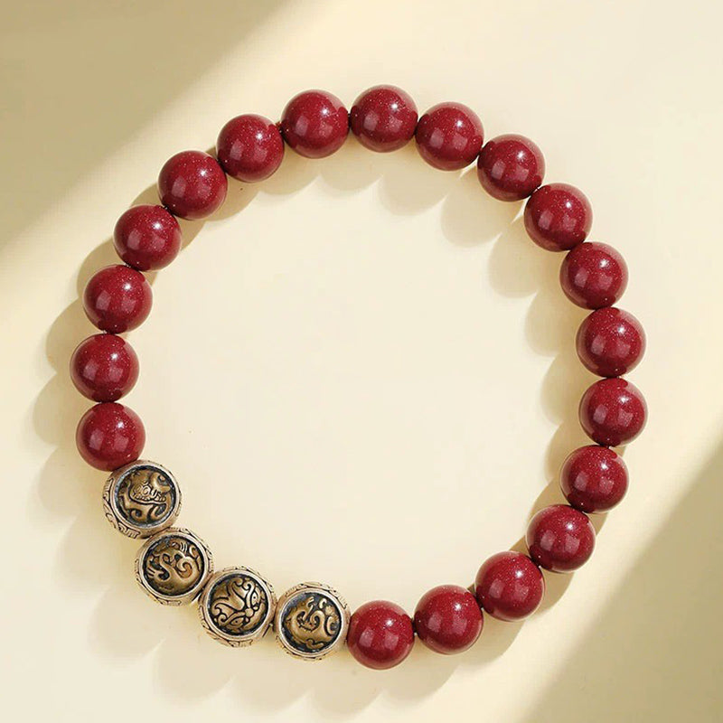 Bracciale Buddha Stones 925 Sterling Silver Cinnabar naturale Quattro Bestie Benedizione