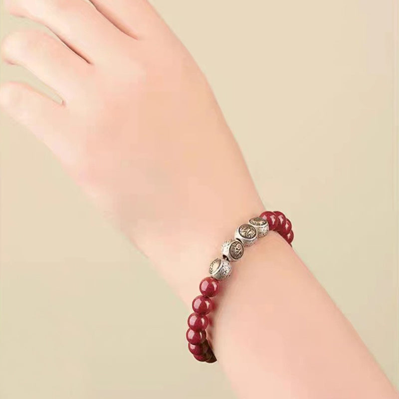 Bracciale Buddha Stones 925 Sterling Silver Cinnabar naturale Quattro Bestie Benedizione