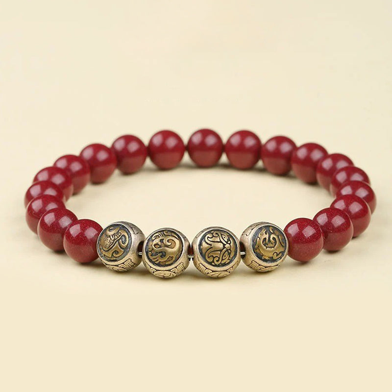 Bracciale Buddha Stones 925 Sterling Silver Cinnabar naturale Quattro Bestie Benedizione