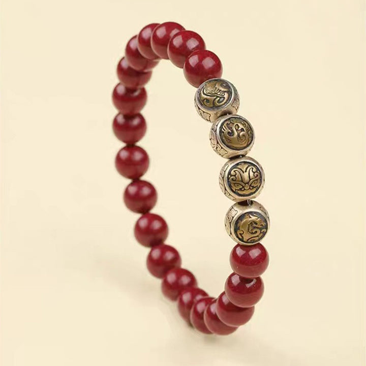 Bracciale Buddha Stones 925 Sterling Silver Cinnabar naturale Quattro Bestie Benedizione