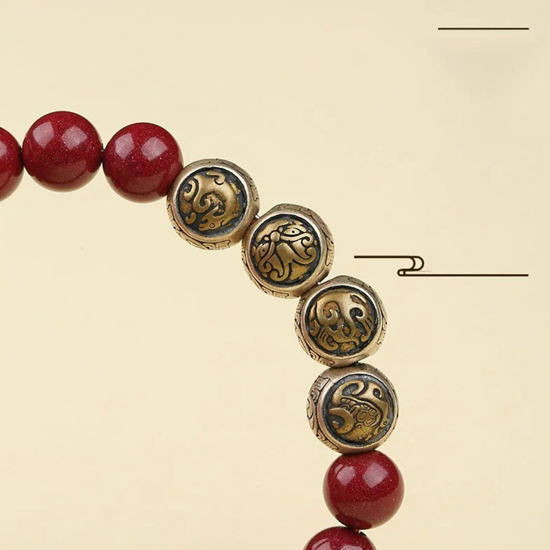 Bracciale Buddha Stones 925 Sterling Silver Cinnabar naturale Quattro Bestie Benedizione