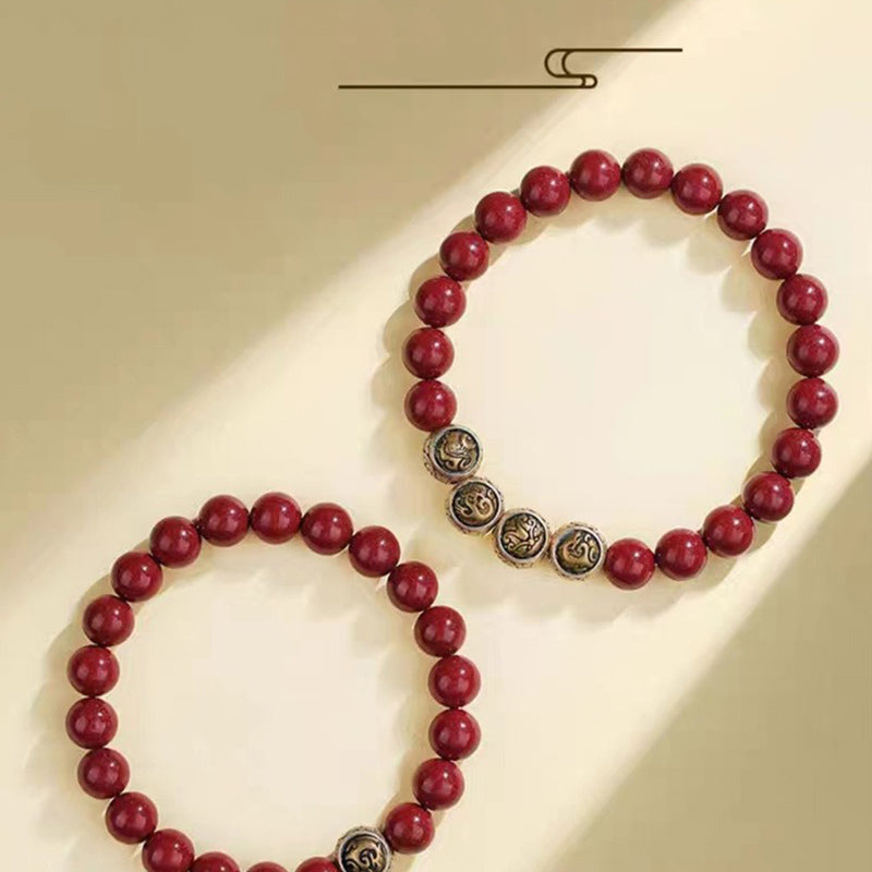 Bracciale Buddha Stones 925 Sterling Silver Cinnabar naturale Quattro Bestie Benedizione