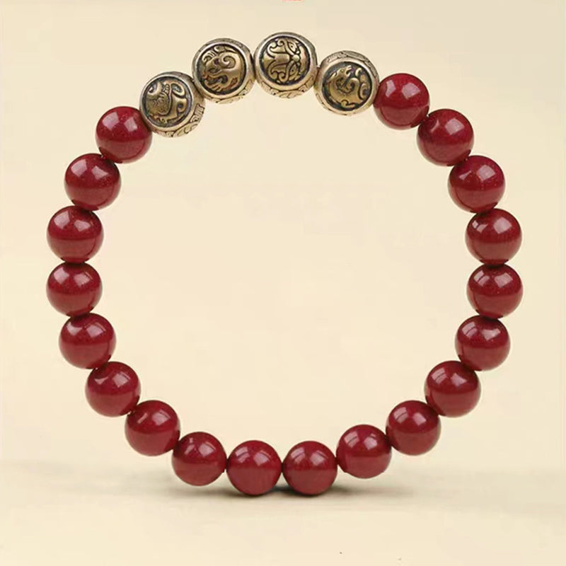 Bracciale Buddha Stones 925 Sterling Silver Cinnabar naturale Quattro Bestie Benedizione