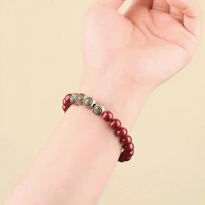 Bracciale Buddha Stones 925 Sterling Silver Cinnabar naturale Quattro Bestie Benedizione