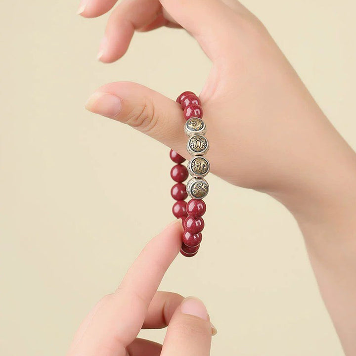 Bracciale Buddha Stones 925 Sterling Silver Cinnabar naturale Quattro Bestie Benedizione