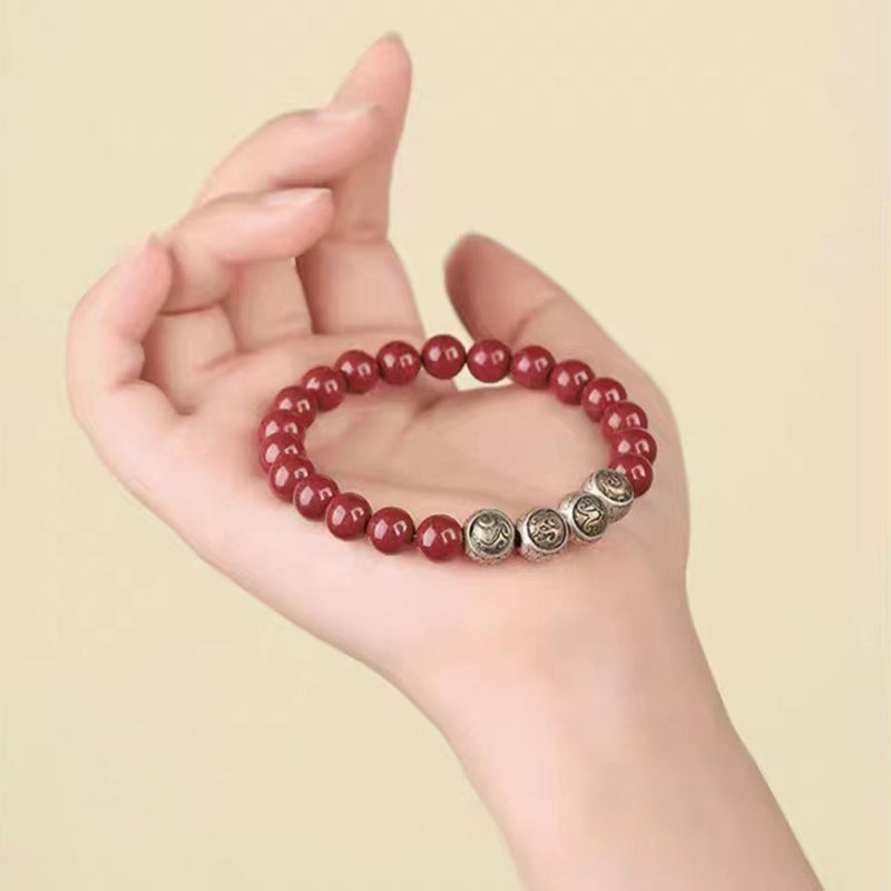 Bracciale Buddha Stones 925 Sterling Silver Cinnabar naturale Quattro Bestie Benedizione
