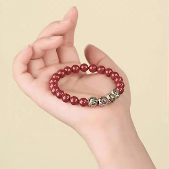 Bracciale Buddha Stones 925 Sterling Silver Cinnabar naturale Quattro Bestie Benedizione