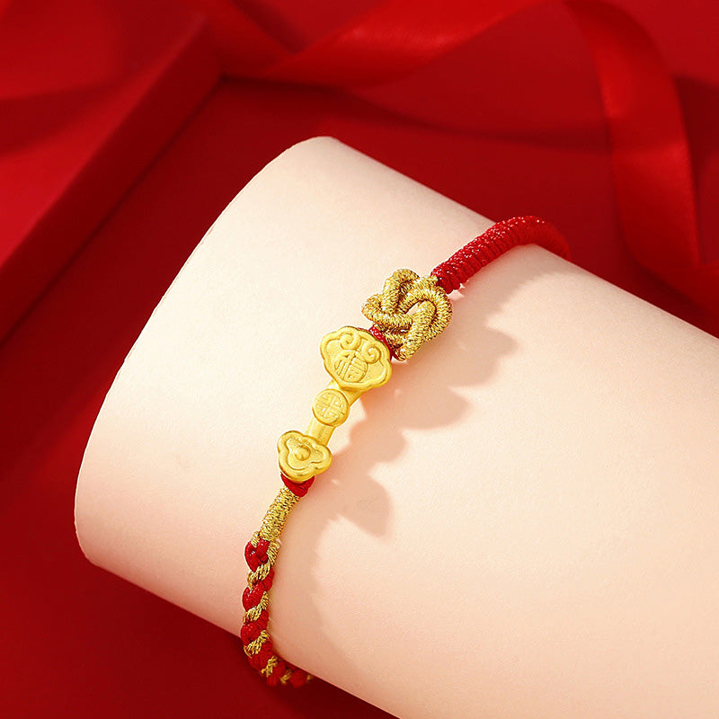 Braccialetto in corda con carattere Fu e manico Ruyi in argento sterling 999 Buddha Stones - image 2
