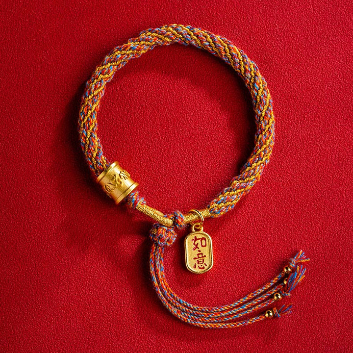 Bracciale intrecciato con ciondolo di buon auspicio tibetano multicolore fatto a mano Om Mani Padme Hum Ruyi Buddha Stones