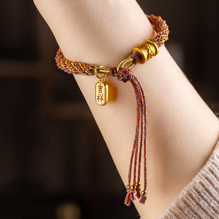 Bracciale intrecciato con ciondolo di buon auspicio tibetano multicolore fatto a mano Om Mani Padme Hum Ruyi Buddha Stones