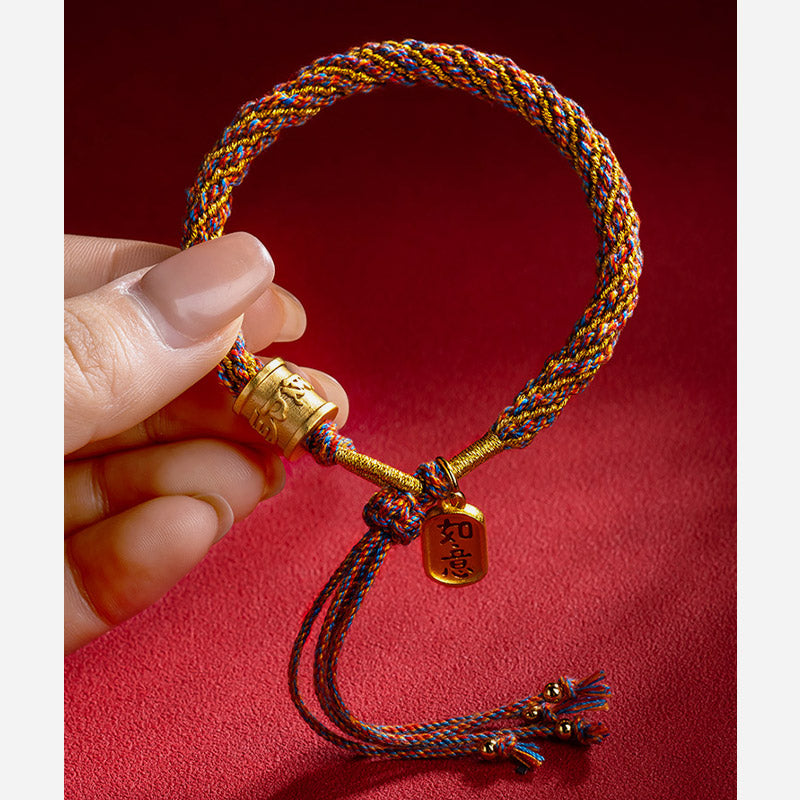 Bracciale intrecciato con ciondolo di buon auspicio tibetano multicolore fatto a mano Om Mani Padme Hum Ruyi Buddha Stones