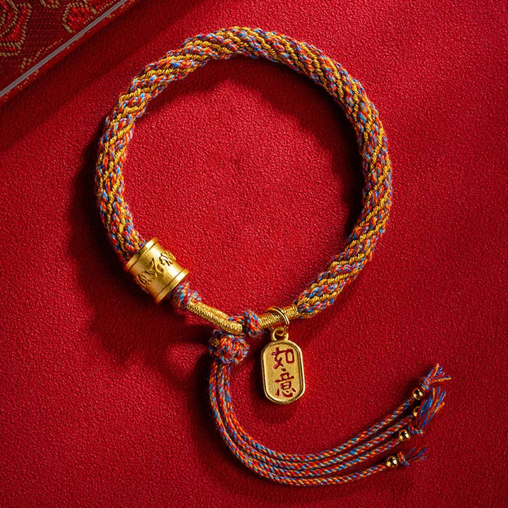 Bracciale intrecciato con ciondolo di buon auspicio tibetano multicolore fatto a mano Om Mani Padme Hum Ruyi Buddha Stones