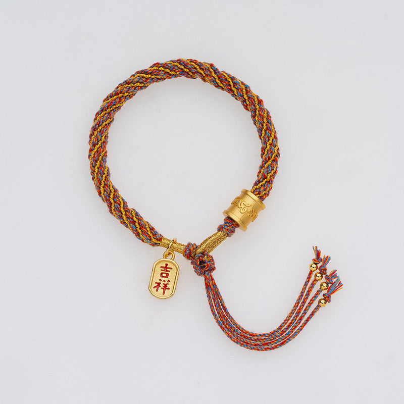 Bracciale intrecciato con ciondolo di buon auspicio tibetano multicolore fatto a mano Om Mani Padme Hum Ruyi Buddha Stones