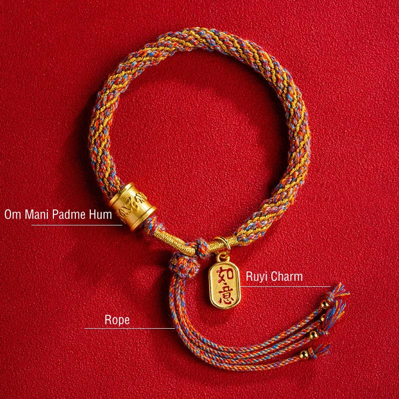 Bracciale intrecciato con ciondolo di buon auspicio tibetano multicolore fatto a mano Om Mani Padme Hum Ruyi Buddha Stones