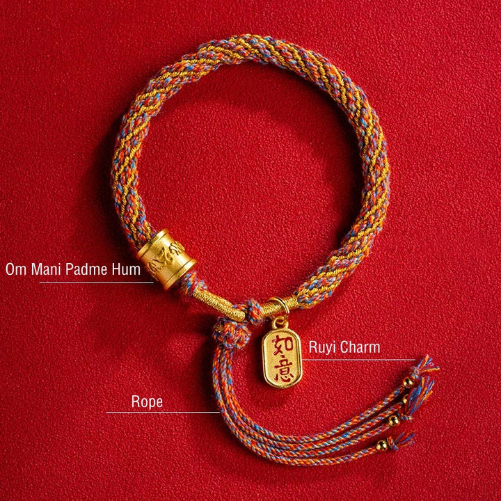 Bracciale intrecciato con ciondolo di buon auspicio tibetano multicolore fatto a mano Om Mani Padme Hum Ruyi Buddha Stones
