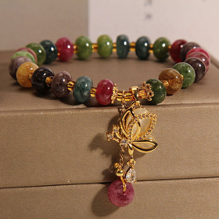 Braccialetto della saggezza con ciondolo a farfalla in tormalina colorata Buddha Stones