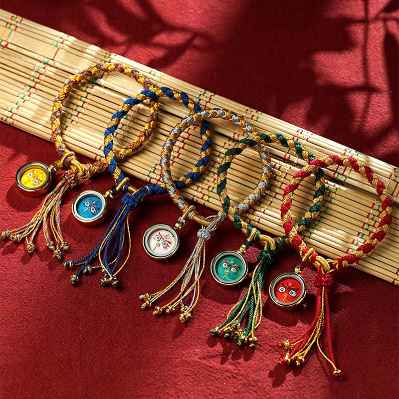 Braccialetto intrecciato con corda e fortuna in scaglie di drago, fatto a mano in tibetano con cinque divinità della ricchezza , Buddha Stones