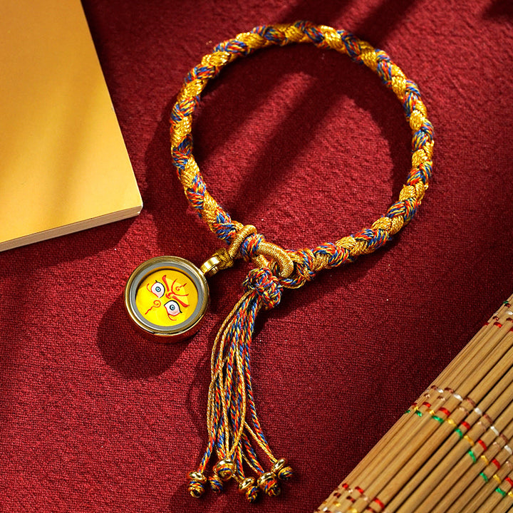 Braccialetto intrecciato con corda e fortuna in scaglie di drago, fatto a mano in tibetano con cinque divinità della ricchezza , Buddha Stones