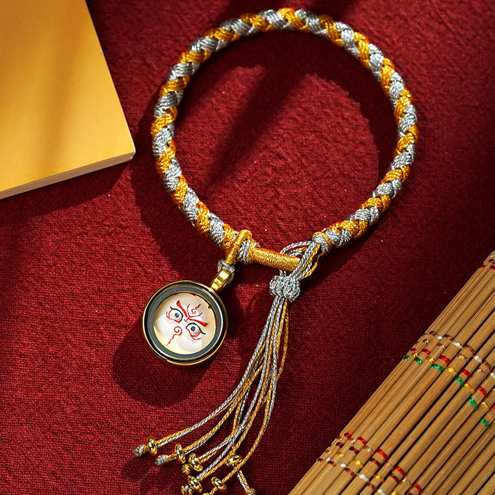 Braccialetto intrecciato con corda e fortuna in scaglie di drago, fatto a mano in tibetano con cinque divinità della ricchezza , Buddha Stones