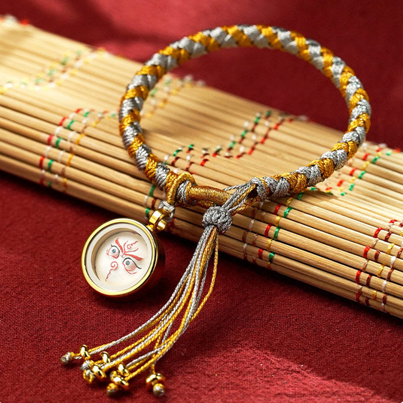Braccialetto intrecciato con corda e fortuna in scaglie di drago, fatto a mano in tibetano con cinque divinità della ricchezza , Buddha Stones
