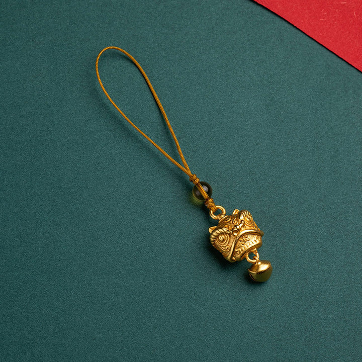 Buddha Stones Leone danzante Auspicioso Ruyi Sicuro Pace Ricco Rame Ricchezza Telefono Appeso Decorazione