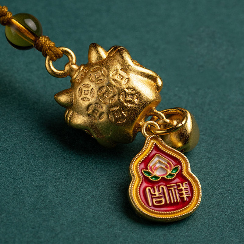 Buddha Stones Leone danzante Auspicioso Ruyi Sicuro Pace Ricco Rame Ricchezza Telefono Appeso Decorazione
