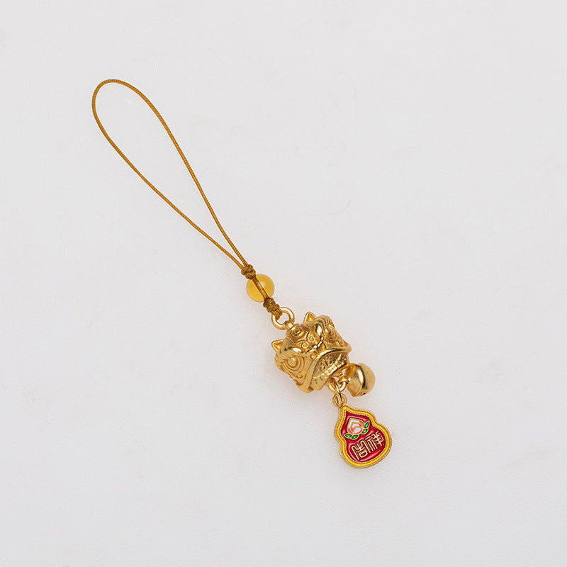 Buddha Stones Leone danzante Auspicioso Ruyi Sicuro Pace Ricco Rame Ricchezza Telefono Appeso Decorazione