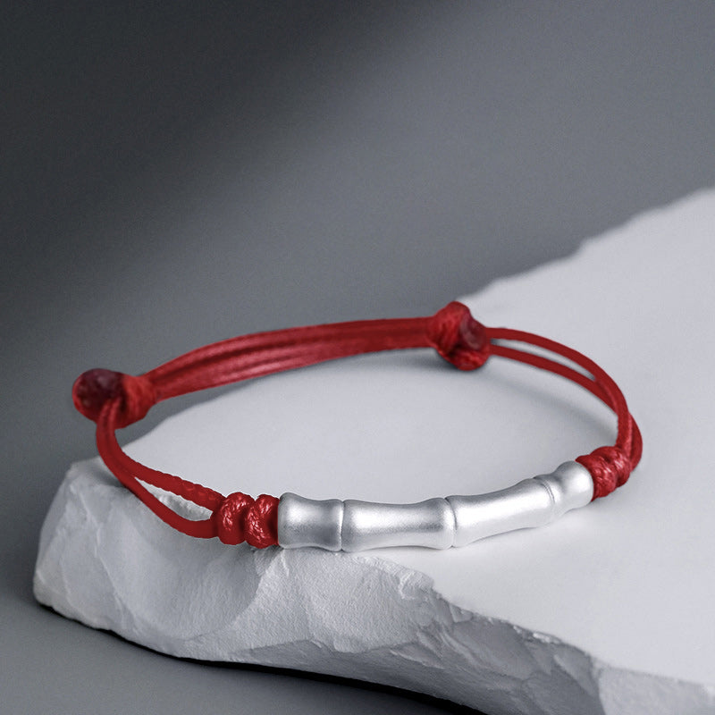 Braccialetto intrecciato con corda portafortuna a motivo osseo in argento sterling 999 Buddha Stones - Corda rossa (circonferenza del polso 14-23 cm) - image 0