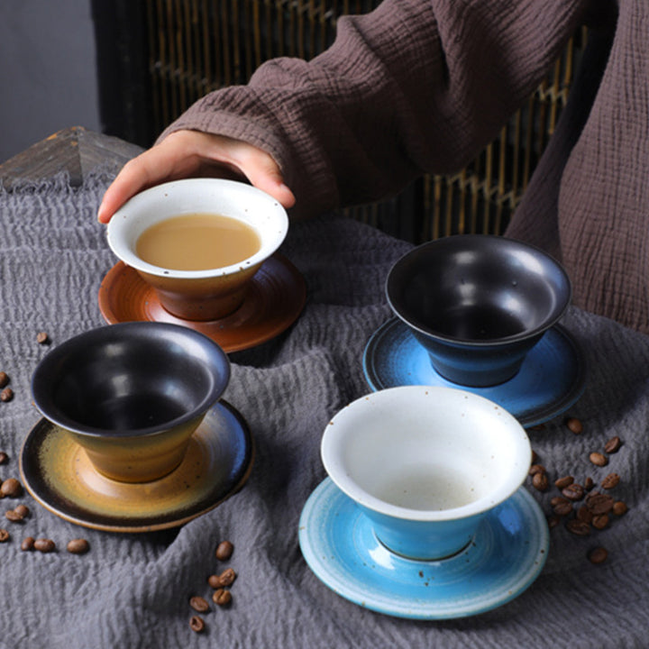 Tazza da caffè in ceramica con design del pianeta Buddha Stones , tazza da caffè in ceramica grezza con piattino
