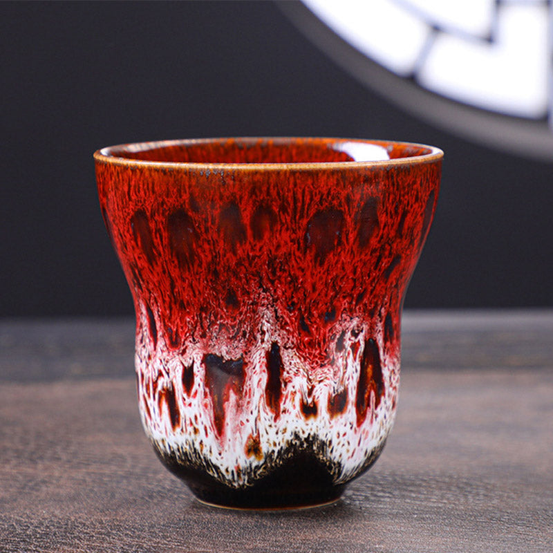 Buddha Stones Vintage Kiln Change Design Tazza da caffè in ceramica Tazza da tè 150ml - Rosso Bianco 7,5cm*7,5cm*150ml - image 8