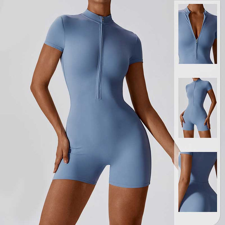 Tuta sportiva da donna con cerniera elasticizzata a maniche corte, per fitness e yoga , Buddha Stones - image 8