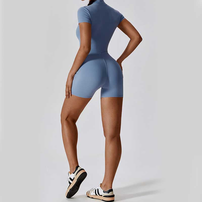 Tuta sportiva da donna con cerniera elasticizzata a maniche corte, per fitness e yoga , Buddha Stones - image 5