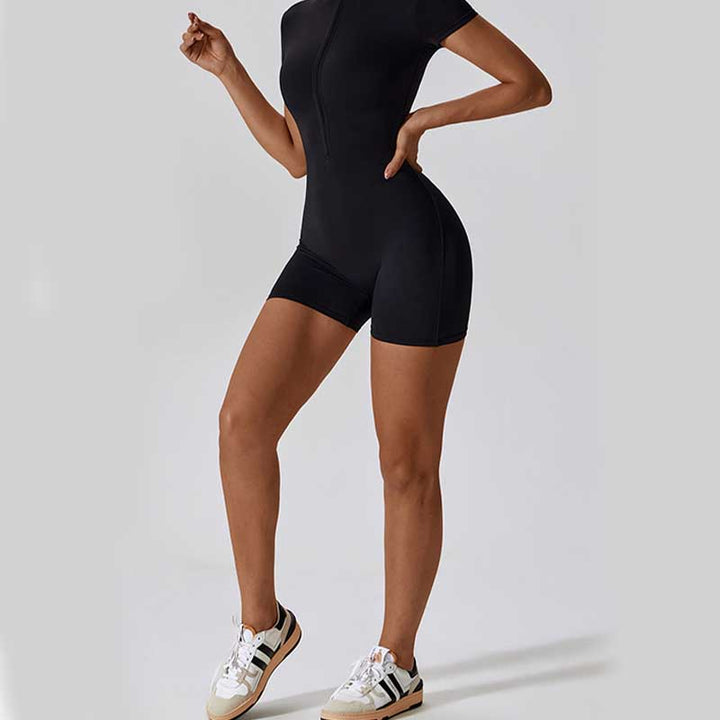 Tuta sportiva da donna con cerniera elasticizzata a maniche corte, per fitness e yoga , Buddha Stones - image 22