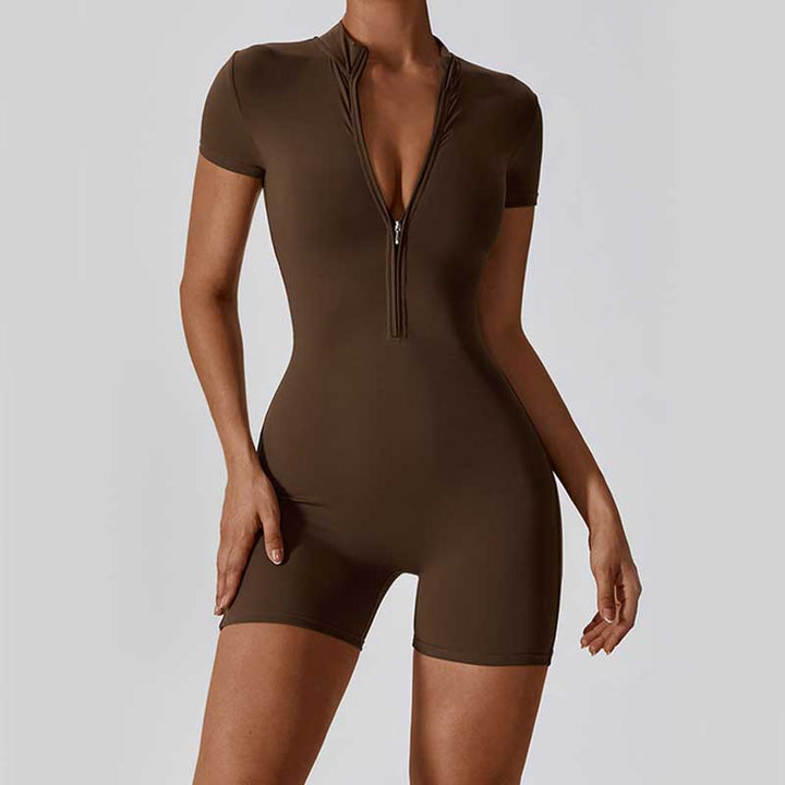 Tuta sportiva da donna con cerniera elasticizzata a maniche corte, per fitness e yoga , Buddha Stones - image 25